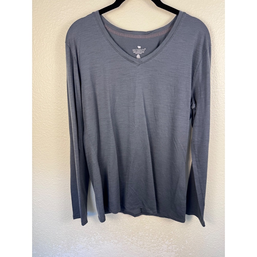 Segments 100% Merino Wool Long Sleeve V Neck Top Women XL Lightweight Base Layer